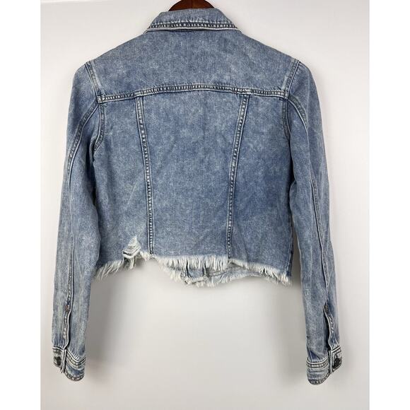HIDDEN Women’s XS Denim Jacket Light Wash Distressed Raw Hem Size Small Cropped - Picture 4 of 12